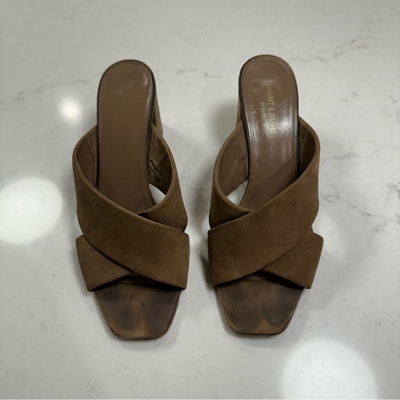 SAINT LAURENT Suede LouLou 70 Mules in Taupe - Picture 5 of 11